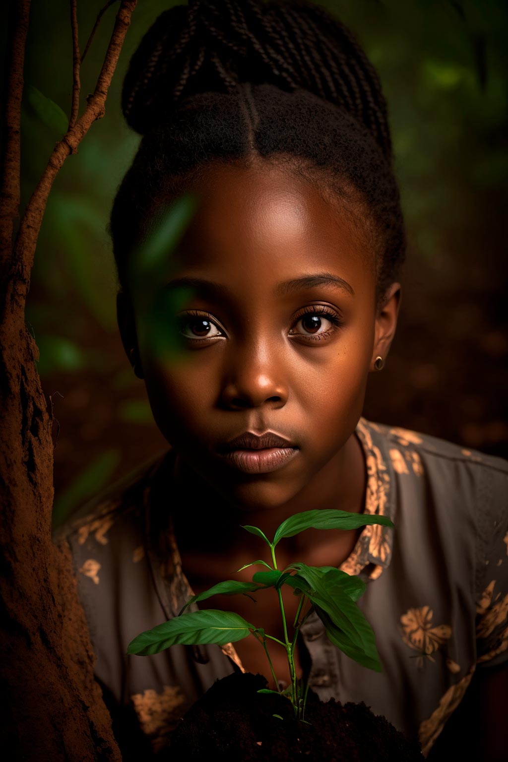 African child planting tree seedling for future carbon capture